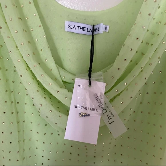 SLA the Label embellished Lime Green Mini Dress - Picture 6 of 6